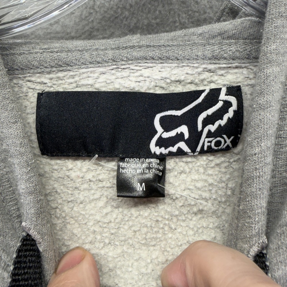 Fox Hoodie Mens Medium Gray Fox Head Graphic Fleece Pullover Kangaroo Pocket Y2K - Picture 2 of 6